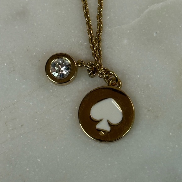 Kate Spade White & Gold Spot The Spade Pendant Necklace - Picture 6 of 7